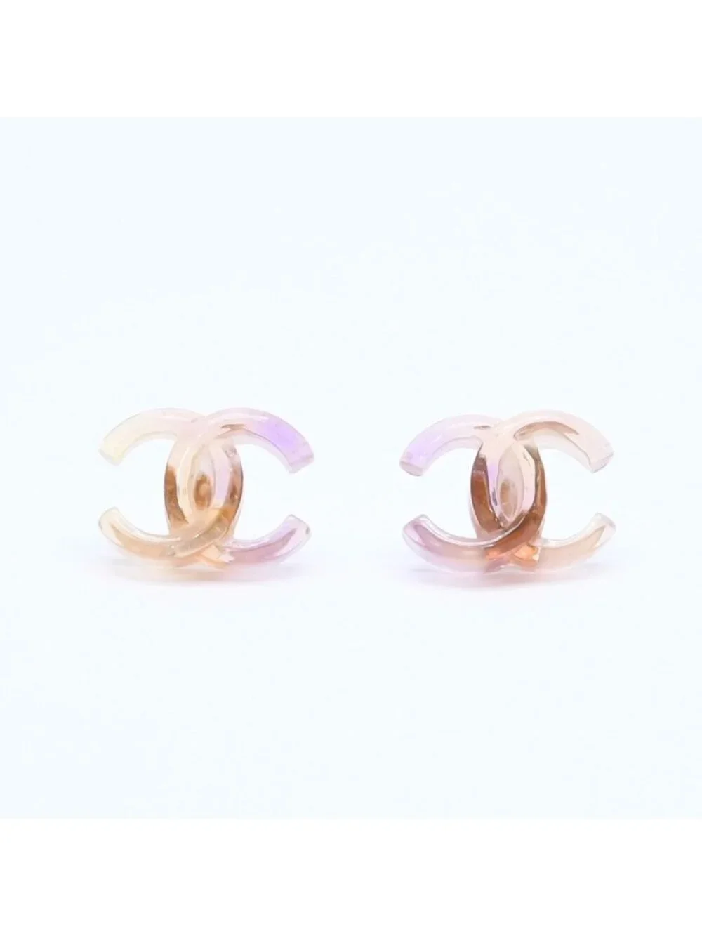 Chanel CC Logo Earrings 02 Resin Metal Purple Brown Gradient